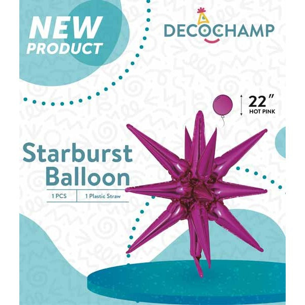 DecoChamp Hot Pink Starburst Foil Balloon, 22 Inch