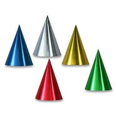 6.5-Inch Foil Cone Party Hats in Assorted Colors