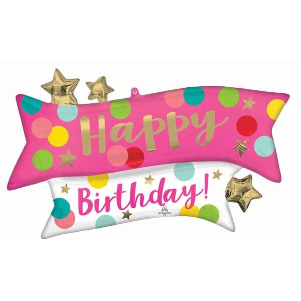 Happy Birthday Pink Confetti 38-Inch Foil Balloon