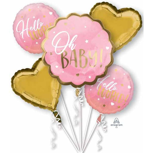 Pink Baby Girl Foil Balloon Bouquet, 5 Piece
