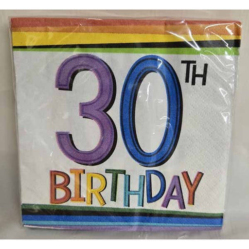 Rainbow 30th Birthday Beverage Napkins, 16 Count
