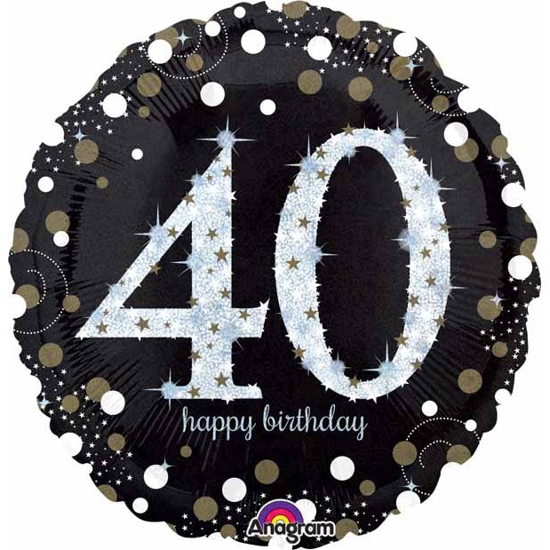 Sparkling 40th Birthday Jumbo Holographic Foil Balloon, 28 Inch