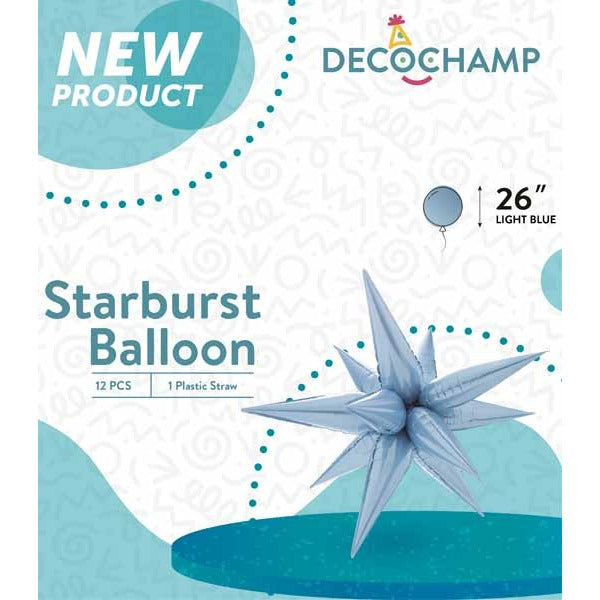 Decochamp Light Blue Starburst Foil Balloon, 26 Inch