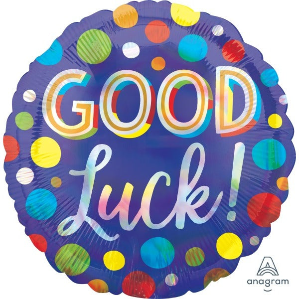 Good Luck Dots 18 Inch Round Holographic Foil Balloon