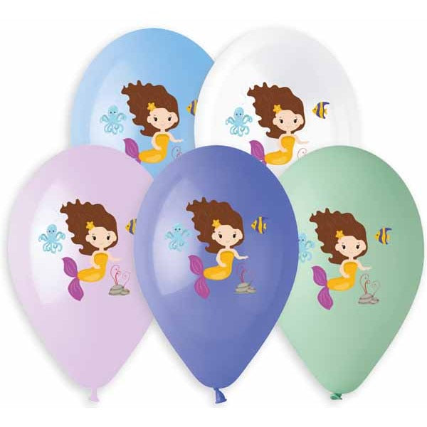 Gemar 13" Sweet Mermaid Printed Latex Balloons, 50 Count