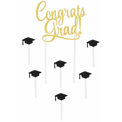 Congrats Grad! Black and Gold Cake Topper