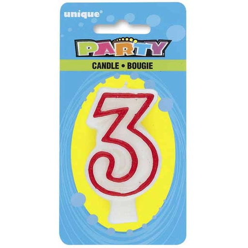 Red and White Number 3 Birthday Candle