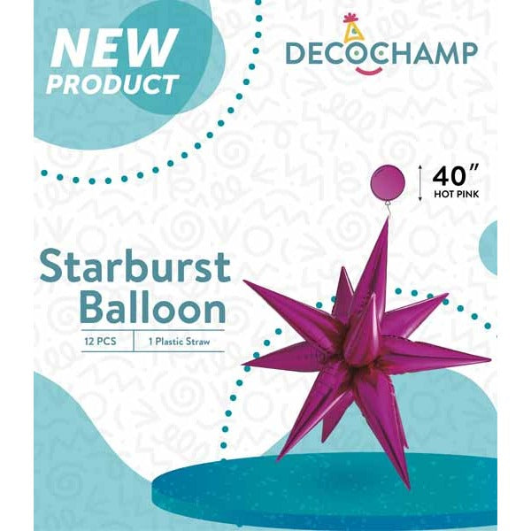 Decochamp 40-Inch Hot Pink Starburst Foil Balloon