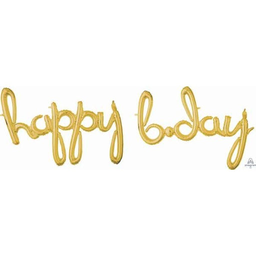 Gold Happy Bday Script Balloon