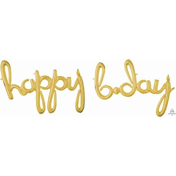 Gold Happy Bday Script Balloon