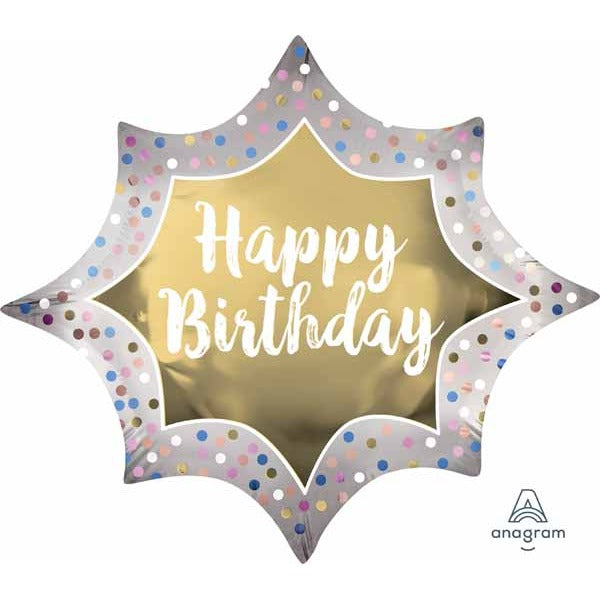 Happy Birthday Satin Gold Burst Foil Balloon, 35 Inch