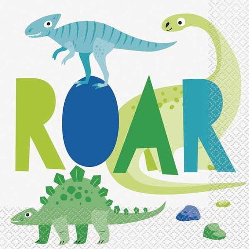 Serviettes de table dinosaure bleu et vert, paquet de 16