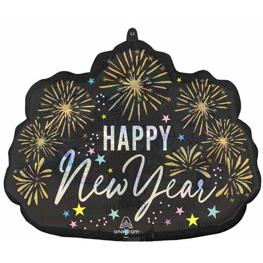 Festive Happy New Year Sparkle 24-Inch Holographic Foil Balloon