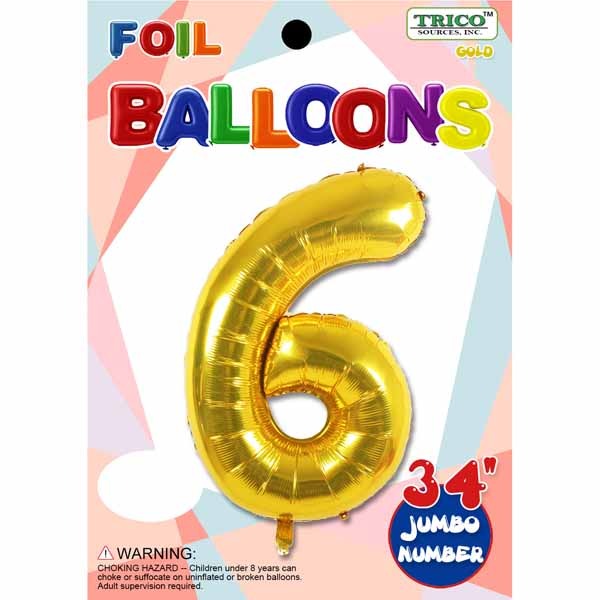 34-Inch Gold Number 6 Foil Balloon