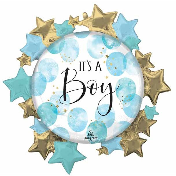 Baby Boy Watercolor 26-Inch Shaped Foil Balloon
