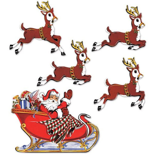 Décorations vintage de Noël Père Noël et traîneau, lot de 5