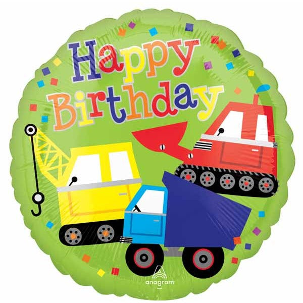 Happy Birthday Trucks 18-Inch Round Foil Balloon