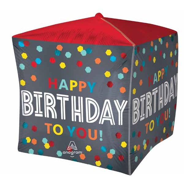 Confetti Happy Birthday to You 15" Cubez Foil Balloon