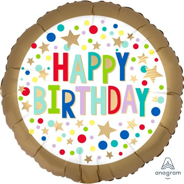 Gold Happy Birthday Marquee Dot 18-Inch Round Foil Balloon
