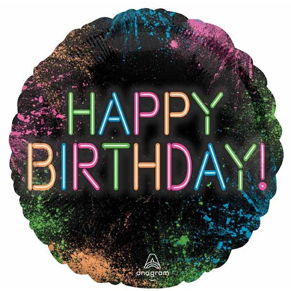 Let's Glow Crazy Happy Birthday 18" Round Foil Balloon