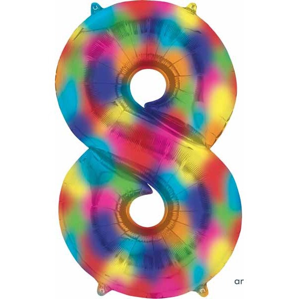 Rainbow Splash Number 8 Balloon, 34 Inch