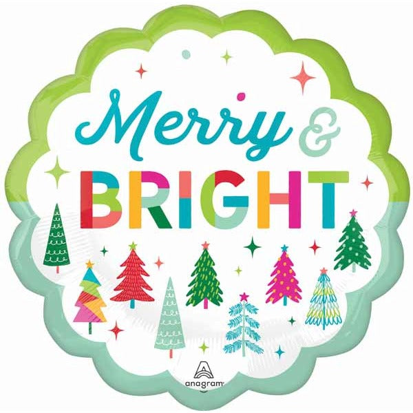 Merry & Bright 32-Inch Jumbo Round Foil Balloon