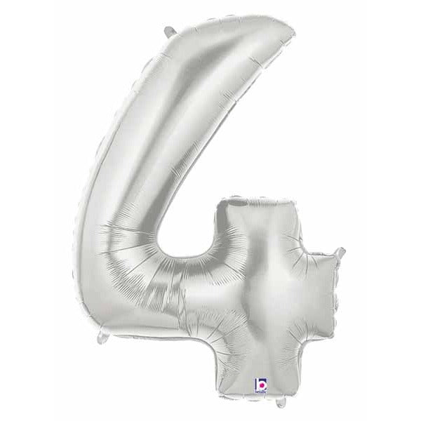 Silver Number 4 Megaloon Balloon, 34 Inch