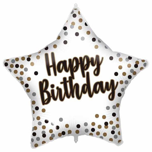 18-Inch White Happy Birthday Star Foil Balloon
