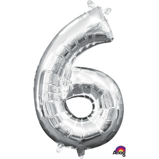 16 Inch Silver Number 6 Balloon