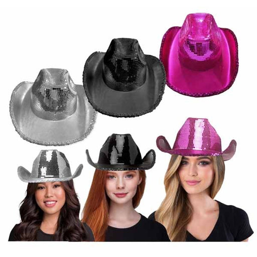 Chapeau de cow-girl à miroirs en assortiment noir, rose et argent