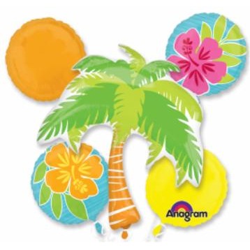 Tropical Palm Tree Summer Foil Balloon Bouquet, 5 Piece