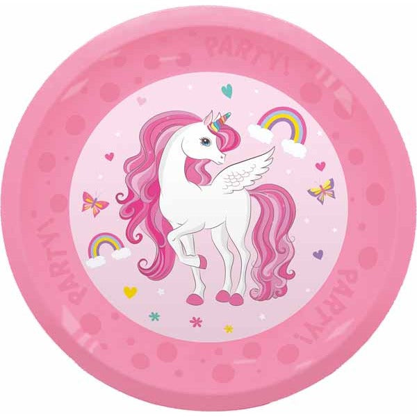 PARTY REUSE PLATES 8" 4/P UNICORN RAINB