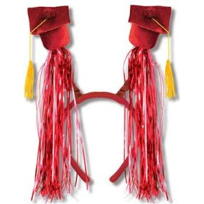 Red Graduation Cap Bopper Headband with Fringe