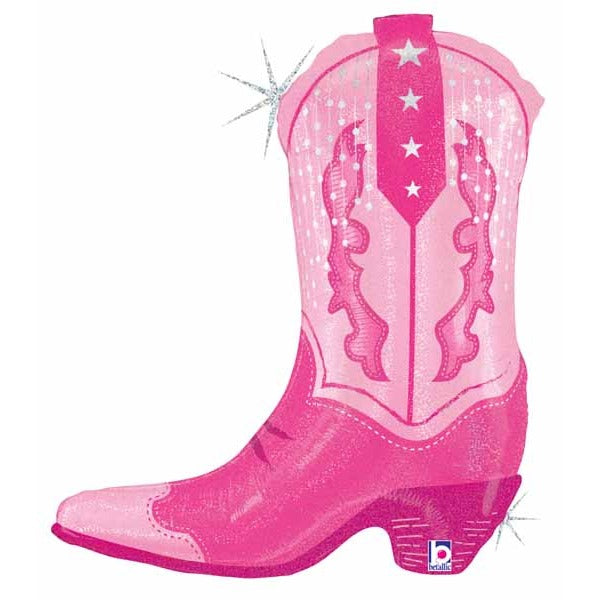Pink Cowgirl Boot Holographic Foil Balloon, 29 Inch