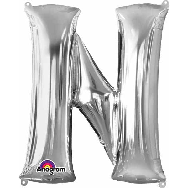 16-Inch Silver Letter N Foil Balloon