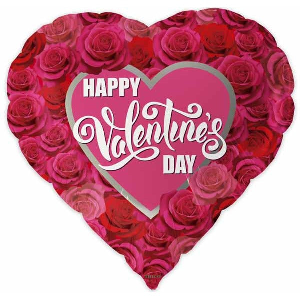 Happy V-Day Roses Heart Foil Balloon, 18 Inch