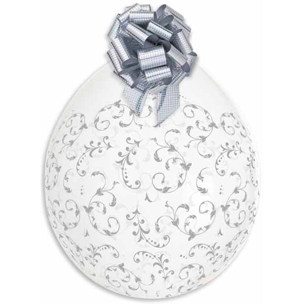 Gemar 18-Inch Silver Filigree Latex Stuffing Balloons, 25 Count