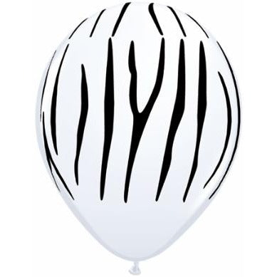 11-Inch White Zebra Stripe Latex Balloons, 50 Count