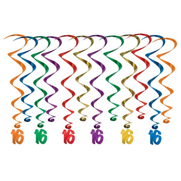 Number 16 Metallic Hanging Whirls, 12-Pack