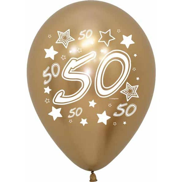 Sempertex "50" Reflex Gold 11-Inch Latex Balloons, 50 Pack