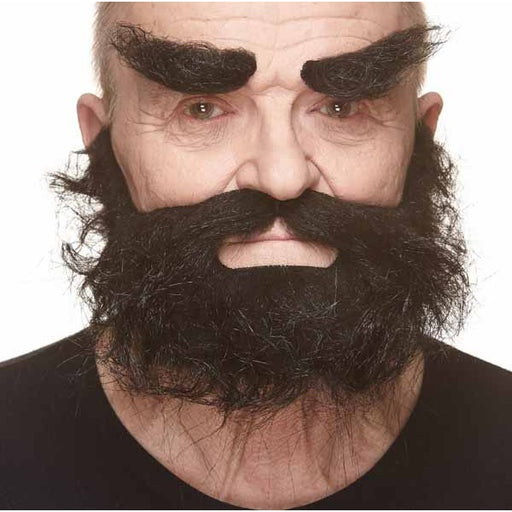 Black Self-Adhesive Moustache, Beard and Eyebrow Costume Set