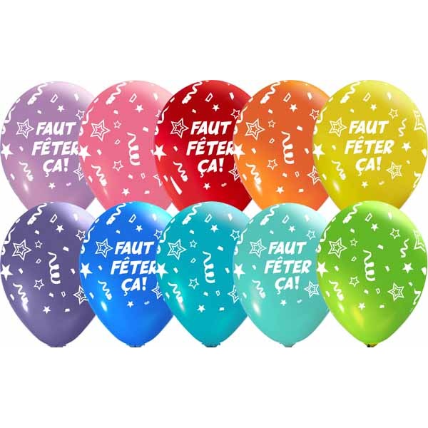Faut fêter ça 12-Inch Printed Latex Balloons, 50-Pack
