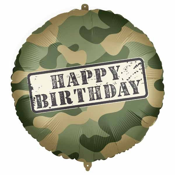 Happy Birthday Camouflage 18-Inch Round Foil Balloon