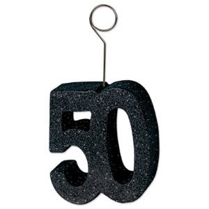 Black Glittered 50 Balloon and Photo Holder