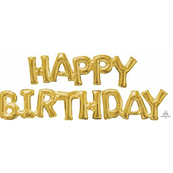 Gold Happy Birthday Block Letter Balloon Banner