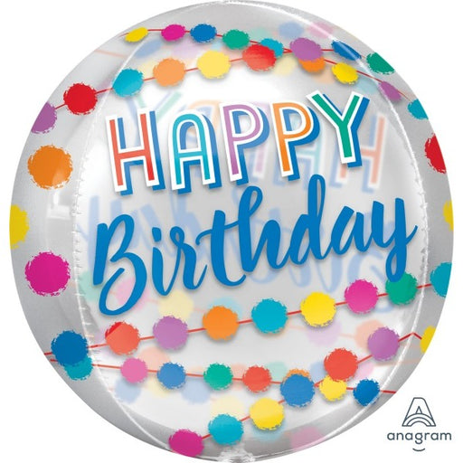Happy Birthday Rainbow Puffs Orbz XL Foil Balloon