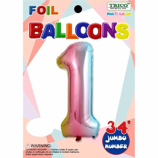 Rainbow Number 1 Foil Balloon, 34 Inch
