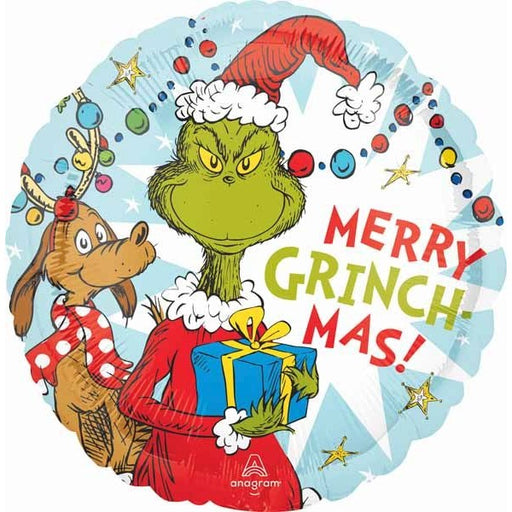 Merry Grinch Mas 18-Inch Round Foil Christmas Balloon