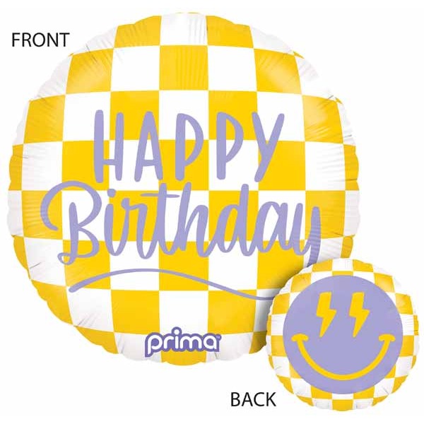 Prima Happy Face Checker Round Foil Balloon, 18 Inch