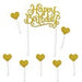 Gold Happy Birthday Cake Topper, 5.5 x 8 Inches